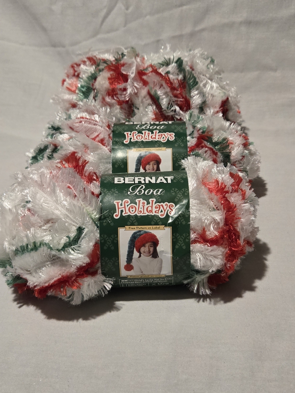 Lot of 3 Bernat Boa Holidays Yarn "Fa La La" Red Green White Eyelash Craft